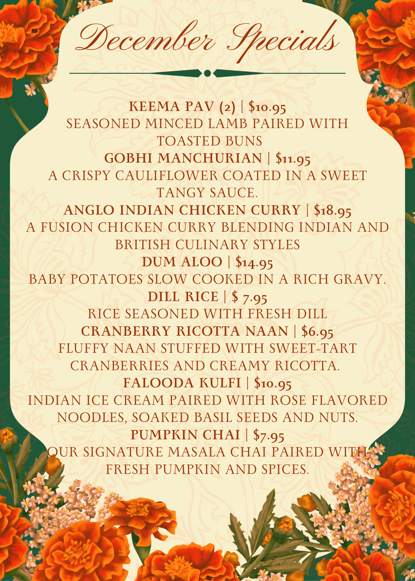 The Indian Harvest Restaurant Specials november 2025