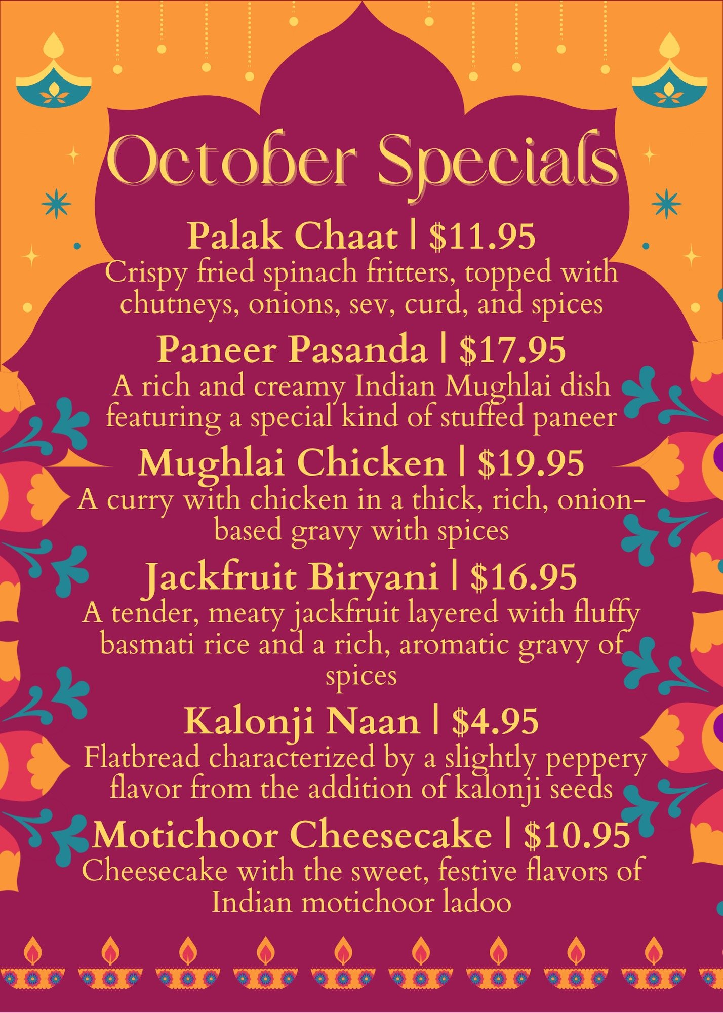 The Indian Harvest Restaurant Specials October 2025