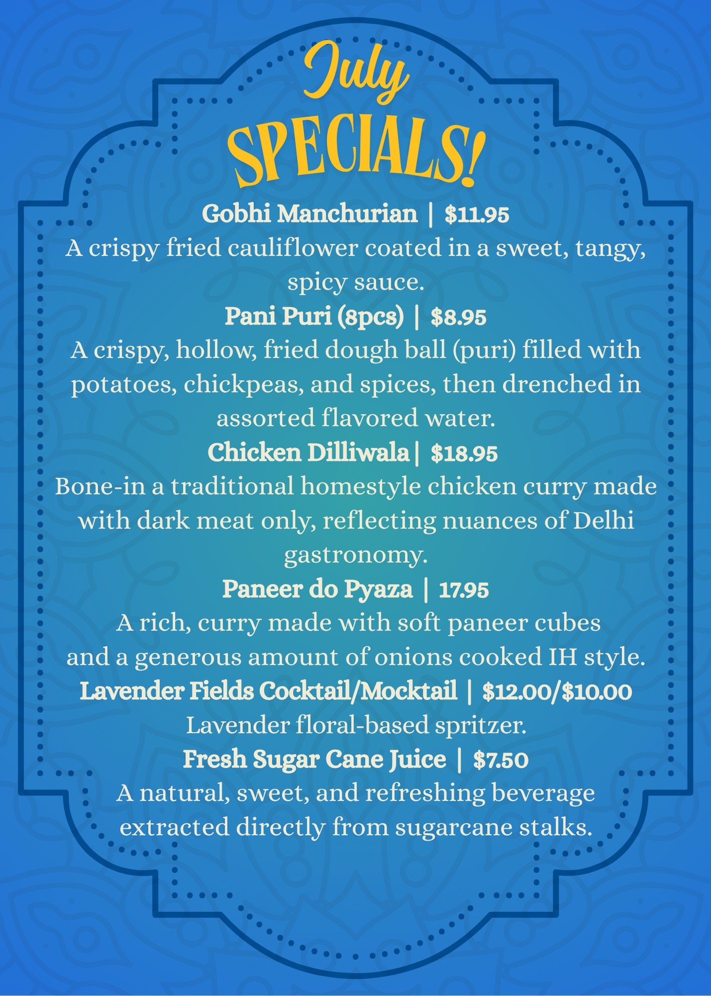 The Indian Harvest Restaurant Specials July 2025